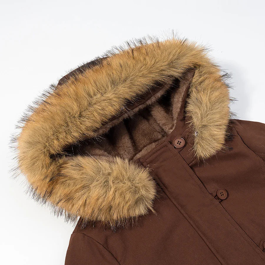 Damen nan kurze Bomberjacke mit Kunstfellkapuze und Teddyfutter Drune