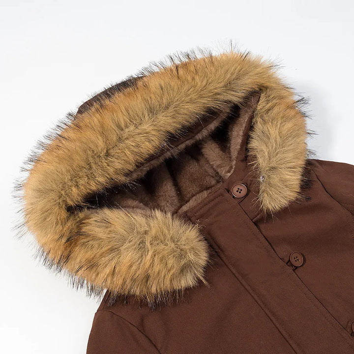 Damen nan kurze Bomberjacke mit Kunstfellkapuze und Teddyfutter Drune