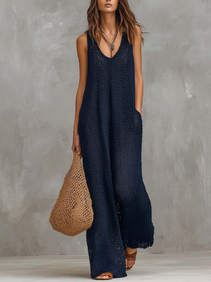 Damen Luftiges Sommerkleid mit seitlichen Taschen und tiefem Ausschnitt Drune