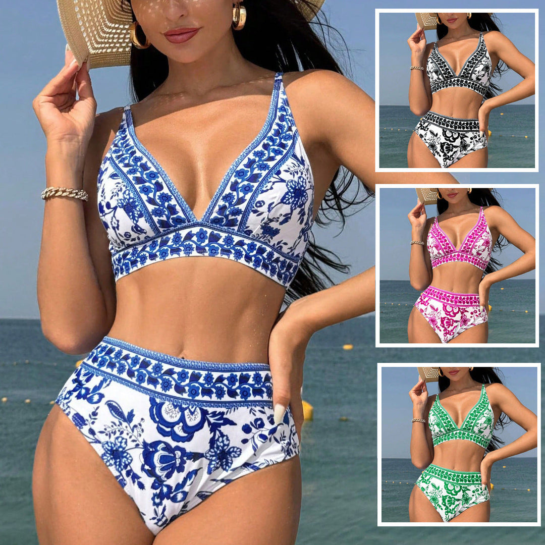 Damen Hochtaillierter Bikini mit floralem Muster Drune
