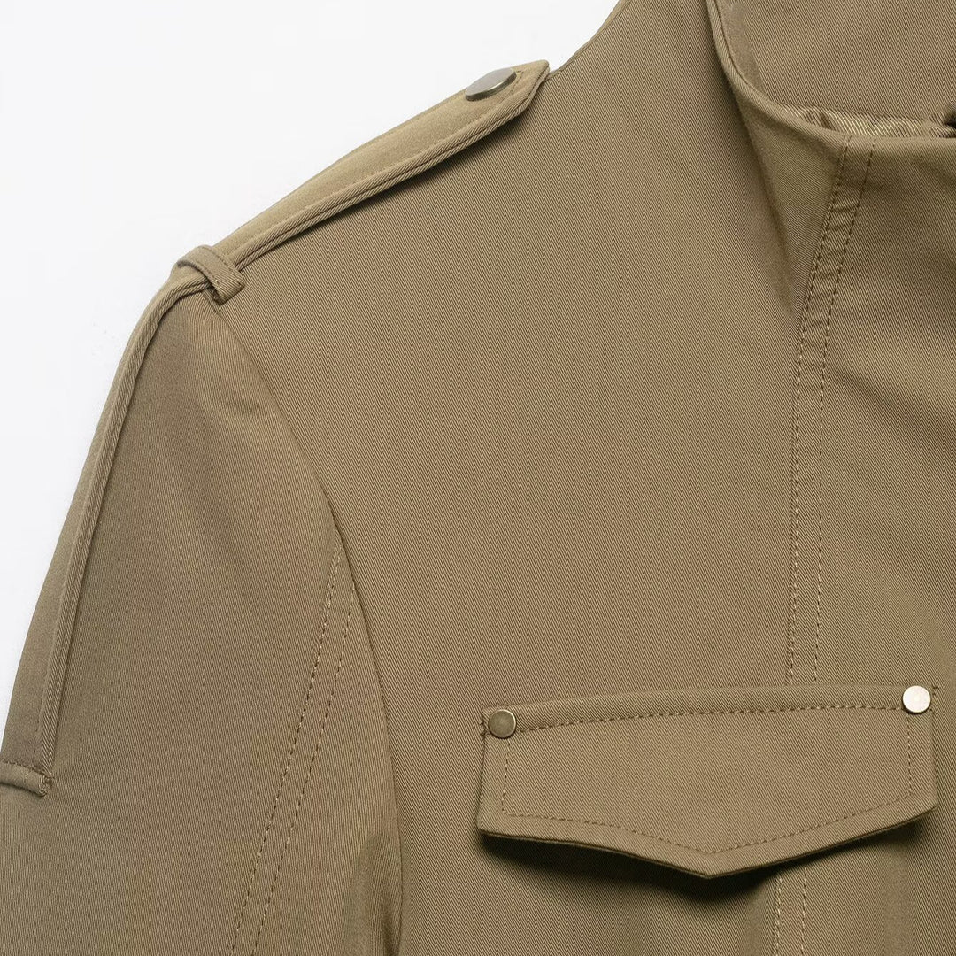Damen Utility-Safarijacke mit Stehkragen, aufgesetzten Klappentaschen und Epauletten Drune