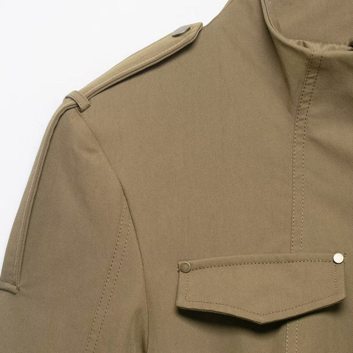 Damen Utility-Safarijacke mit Stehkragen, aufgesetzten Klappentaschen und Epauletten Drune