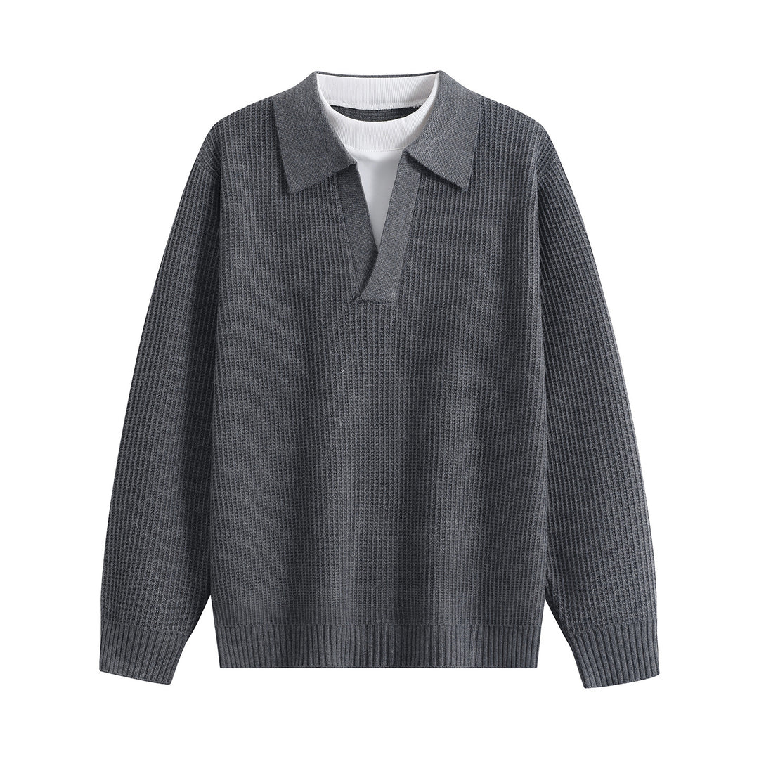 Damen Grobstruktur-Pullover mit Polokragen und V-Ausschnitt Drune