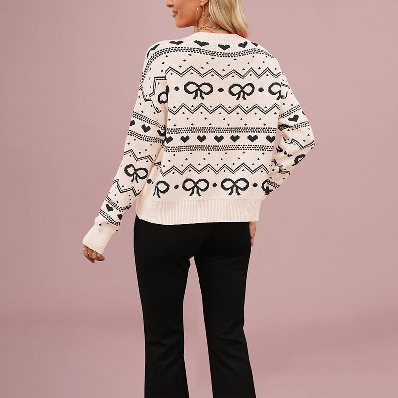 Damen Strickjacke mit verspieltem Herz- und Schleifenmuster Drune