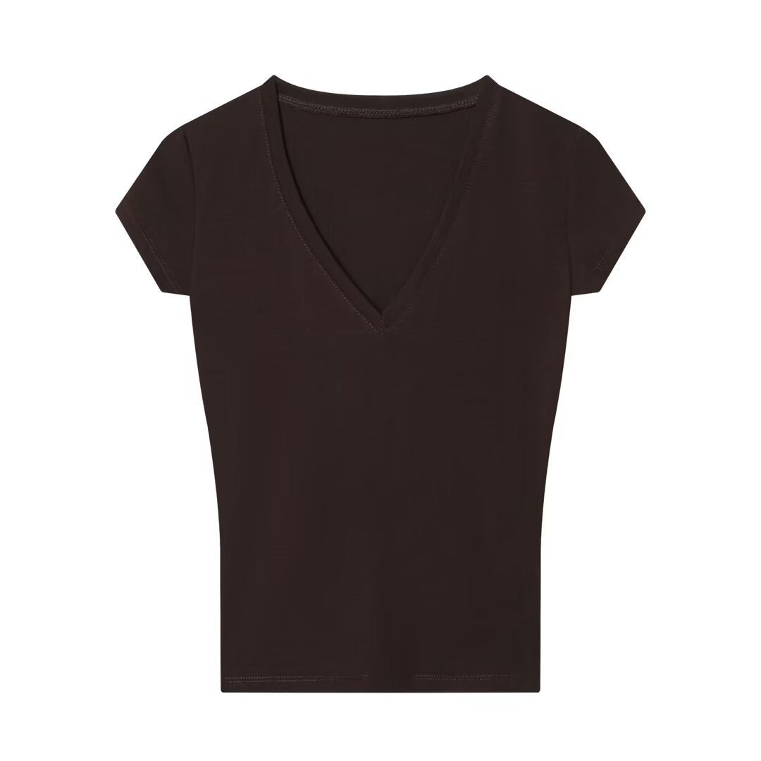 Damen V-Ausschnitt T-Shirt aus hochwertiger Baumwolle Drune