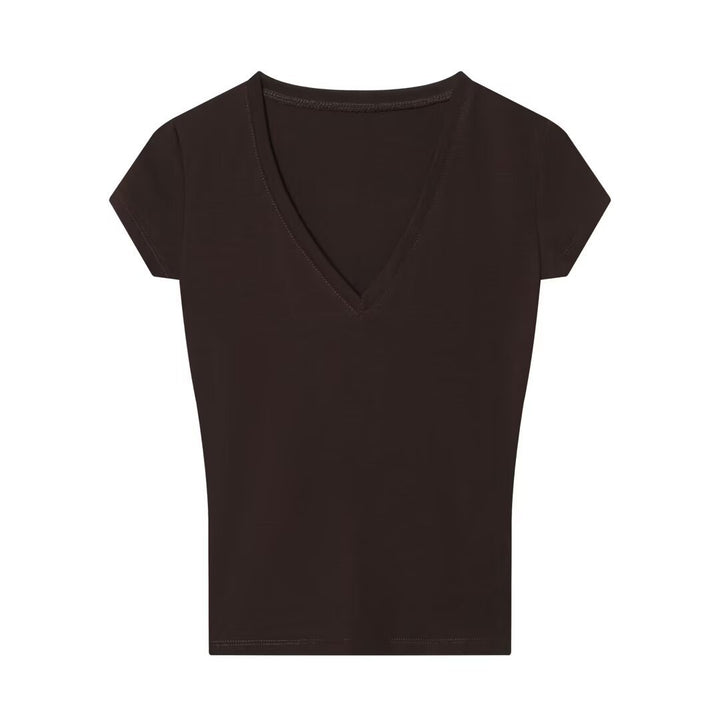 Damen V-Ausschnitt T-Shirt aus hochwertiger Baumwolle Drune