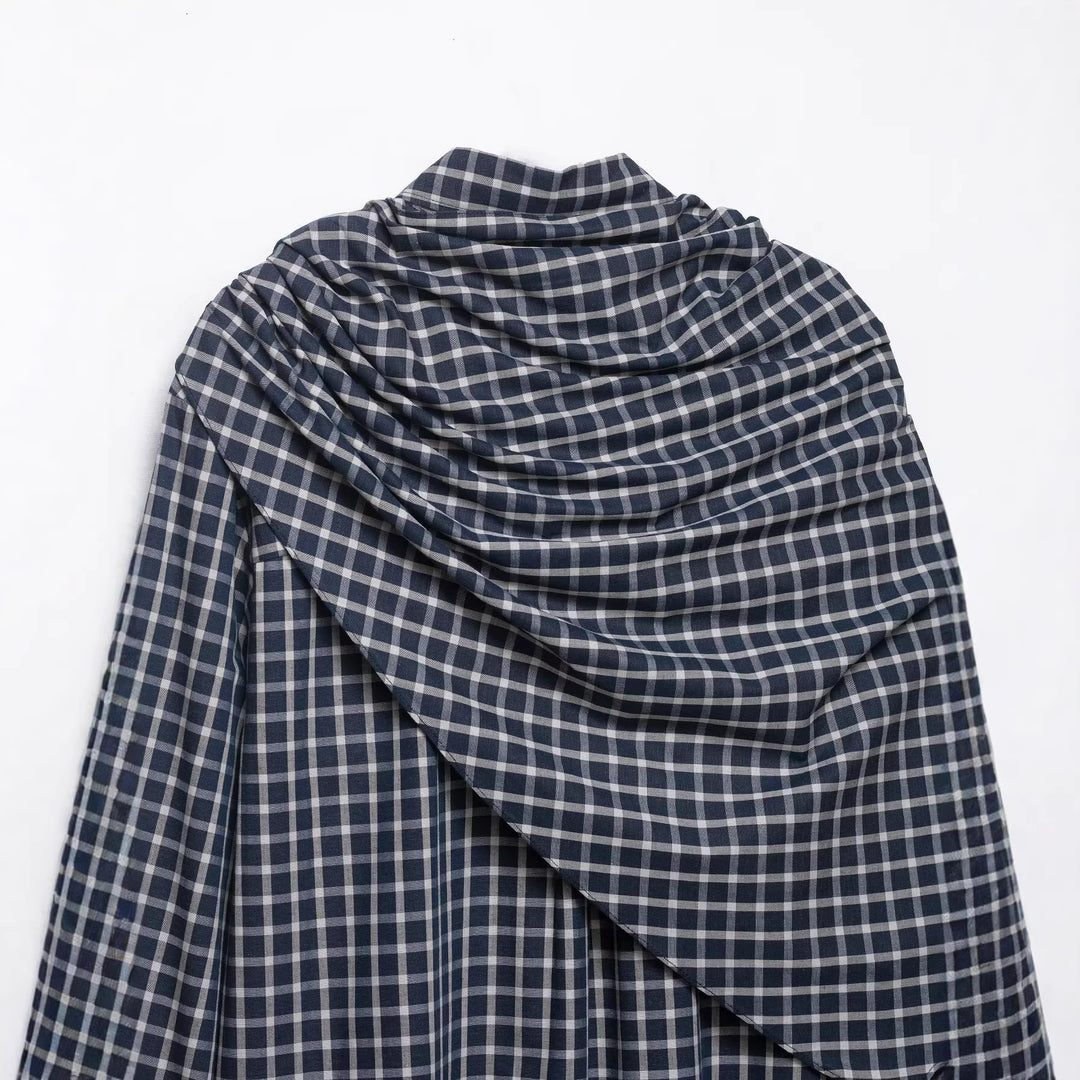 Damen Karierte Bluse mit asymmetrischem Schal‑Drapé und Hemdkragen Drune