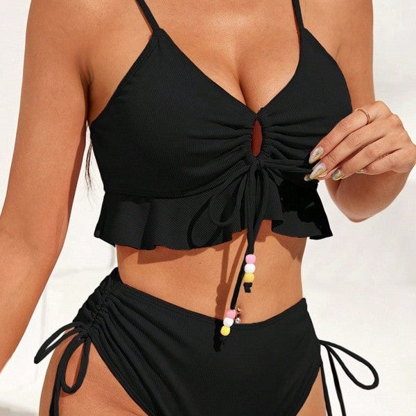 Damen Badeanzug mit Rüschendetails und verstellbaren Trägern Drune