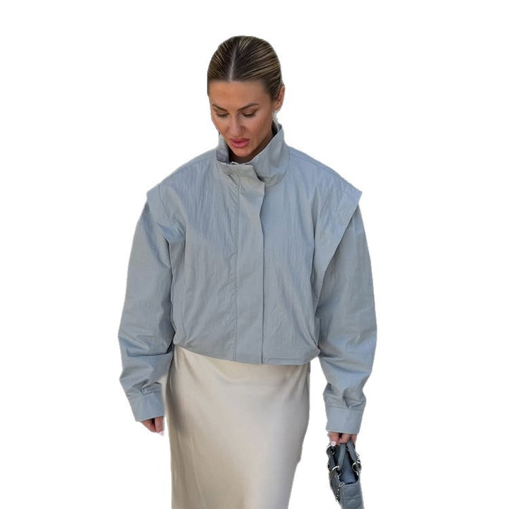 Damen Cropped Übergangsjacke mit Stehkragen und betonter Schulterpartie Drune