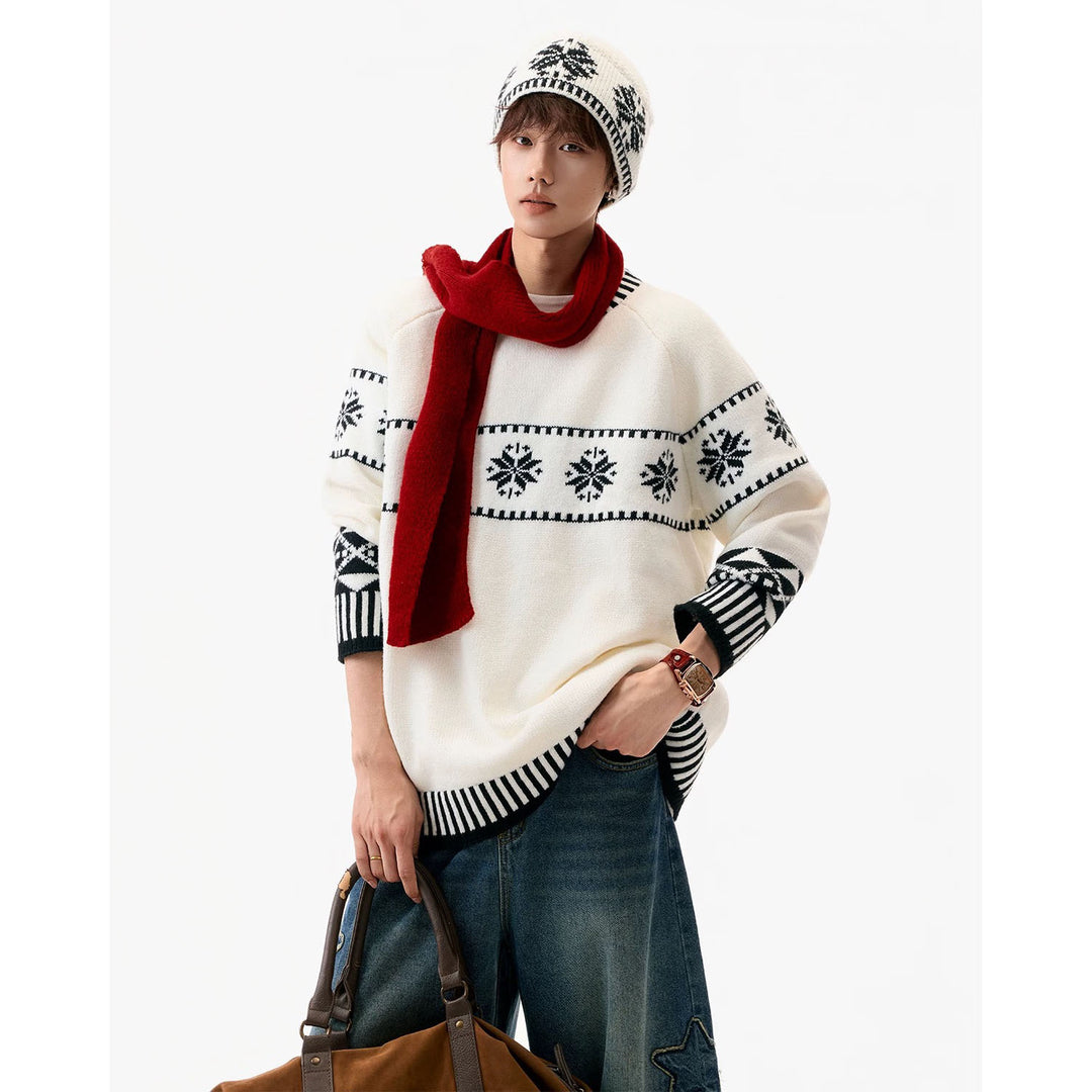 Damen Gemütlicher Grobstrickpullover mit Wintermotiv Drune