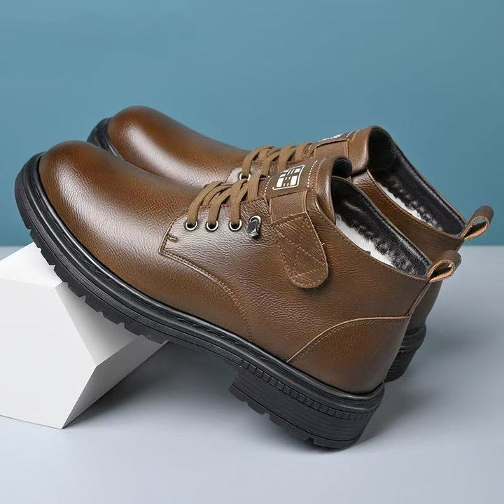 Herren Thermisch gefütterte knöchelhohe Lederimitat-Stiefel mit rutschfester Profilsohle Drune
