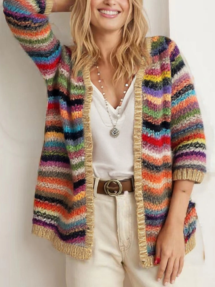 Damen Farbige Strickjacke mit Fransen Drune