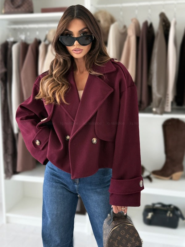 Damen Modische Oversized Jacke mit Reverskragen und großen Knöpfen Drune
