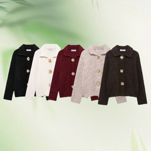 Damen Kuschelige Fluffy-Jacke mit dekorativen Knöpfen Drune