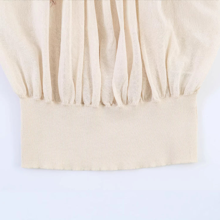 Damen Plissierter Feinstrick-Pullover mit Stehkragen und Ballonärmeln Drune