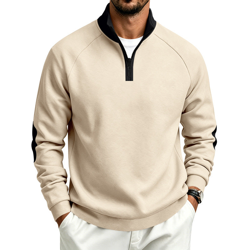 Herren Halbzip-Pullover mit Stehkragen und Ellbogen-Patches Drune