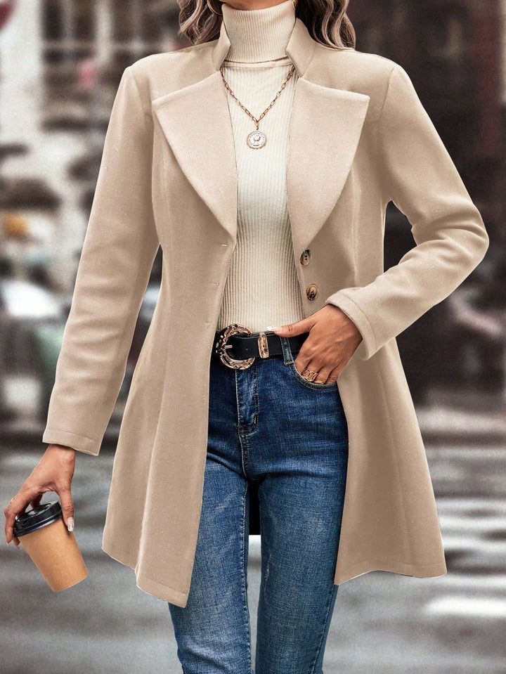 Damen eleganter Wintermantel mit asymmetrischem Schnitt und hohem Kragen Drune