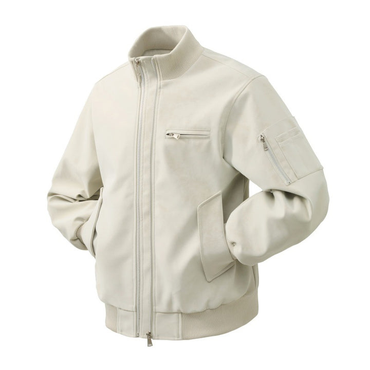 Herren Veloursleder-Optik Bomberjacke mit zweiwege-reißverschluss, Ärmel-Tasche und elastischen Rippenbündchen Drune