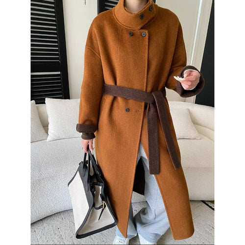 Damen eleganter Wollmantel mit hohen Kragen und praktischen Taschen Drune