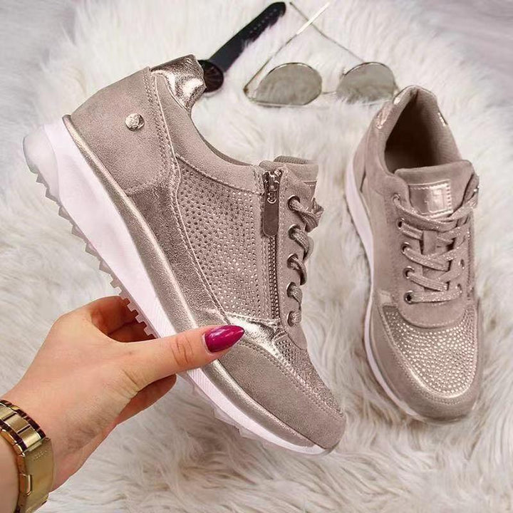 Damen Casual-Keil-Sneaker aus Velours- und Meshmix mit seitlichem Reißverschluss und profilierter Plateausohle Drune