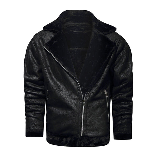 Herren Bikerjacke aus Lederimitat mit Teddyfutter Drune