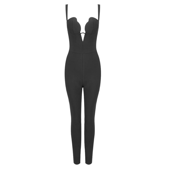 Damen eleganter Jumpsuit mit herzförmigem Ausschnitt und figurbetontem Schnitt Drune