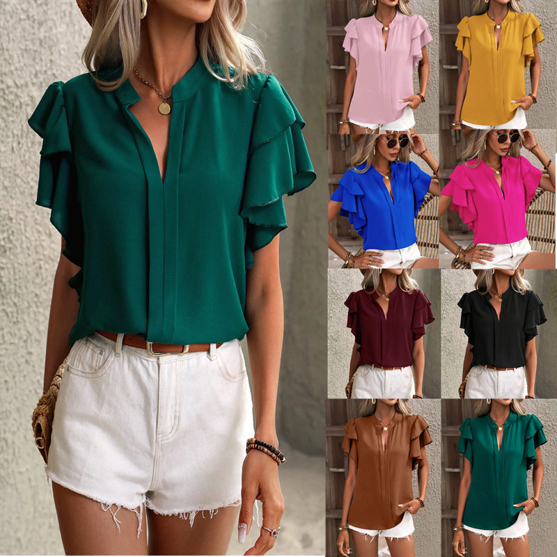 Damen elegante Bluse mit voluminösen Rüschen Drune