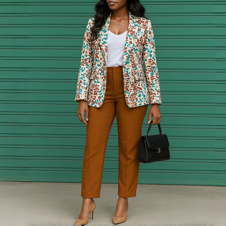Damen elegante Blazer- und Hosenkombination mit floralem Muster Drune