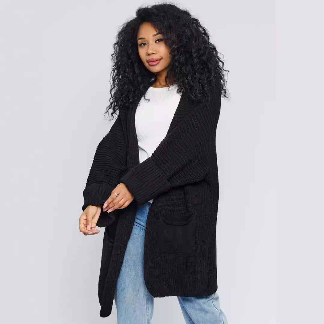 Damen Langer Strickcardigan mit offenen Fronten und praktischen Taschen Drune