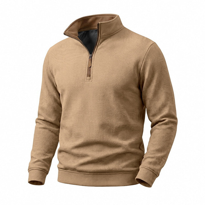 Herren Halbzip-Pullover mit Waffelstruktur und Kontrastkragen Drune