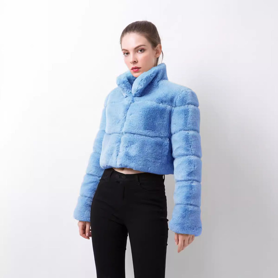 Damen modische kurze Kunstpelzjacke Drune