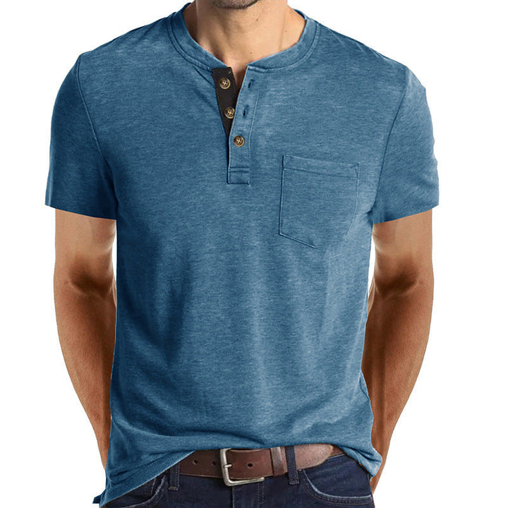 Herren T-Shirt mit strukturiertem Kragen und Brusttasche Drune
