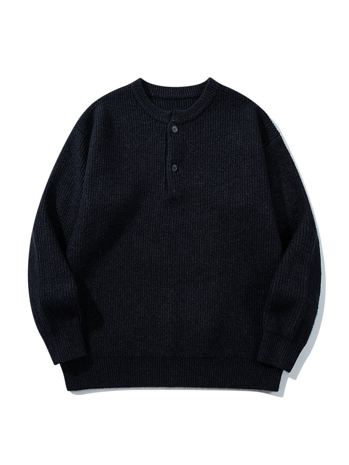 Herren Grobstrick-Henley-Pullover mit halber Knopfleiste und Rippbündchen Drune
