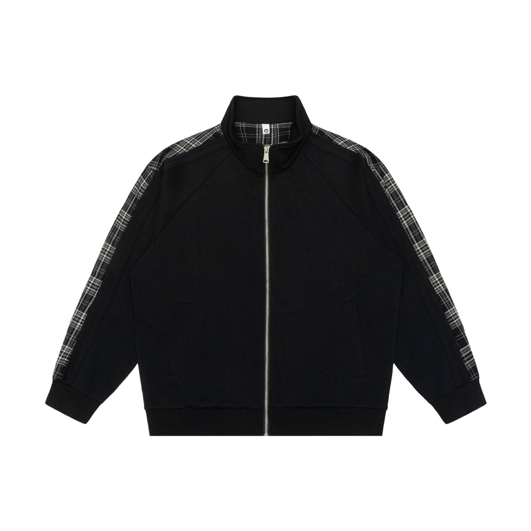 Damen Sweatjacke mit Stehkragen und kariertem Schulterstreifen Drune