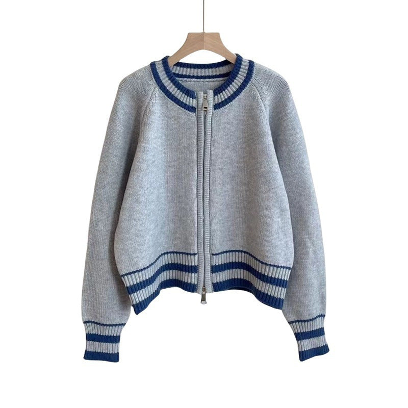 Damen modischer Strickcardigan mit Reißverschluss und sportlichem Streifenmuster Drune