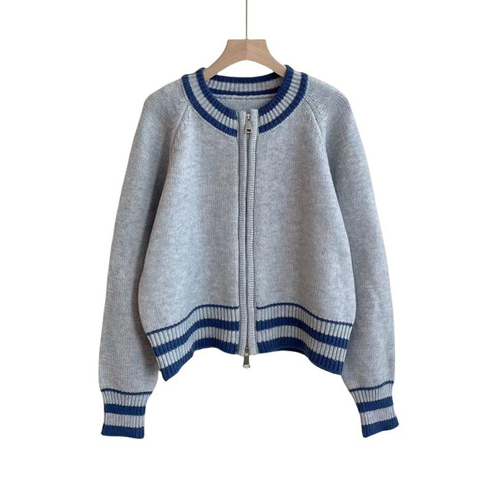 Damen modischer Strickcardigan mit Reißverschluss und sportlichem Streifenmuster Drune