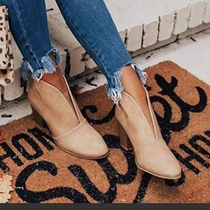 Damen High-Heel Stiefeletten mit elegantem Ausschnitt und modischem Blockabsatz Drune
