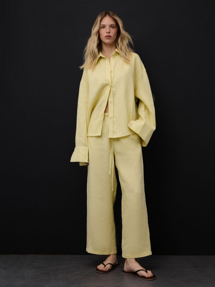 Damen Luftiges Leinen-Ensemble mit weitem Schnitt Drune
