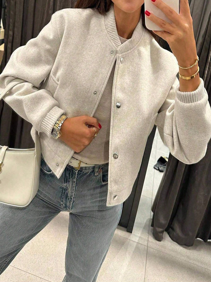 Damen Kurzjacke im Bomberstil aus Teddyfleece mit Rippbündchen Drune
