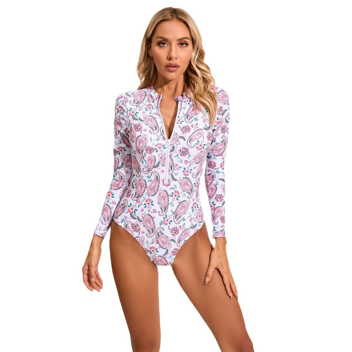 Damen Hochgeschlossener Einteiler Badeanzug mit zip und floralem Muster Drune