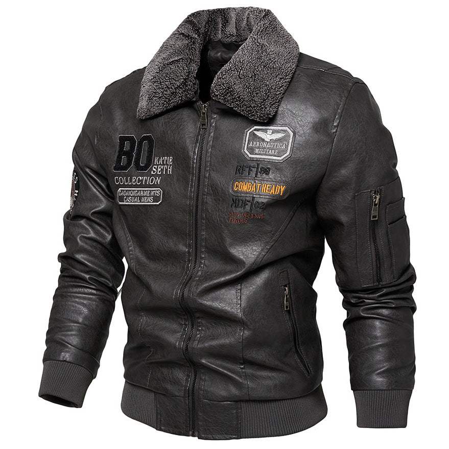 Herren Kunstlederjacke mit gefüttertem Kragen Drune