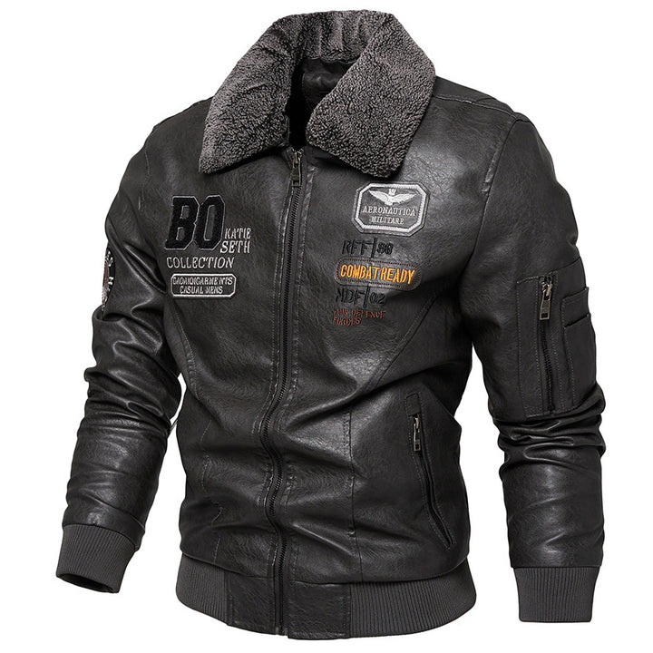Herren Kunstlederjacke mit gefüttertem Kragen Drune
