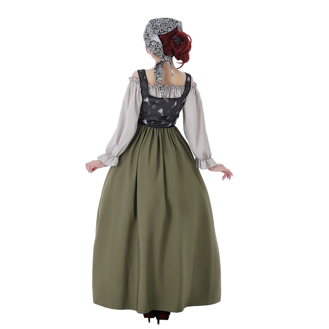 Damen Vintage Festkleid mit romantischen Rüschendetails und Puffärmeln Drune