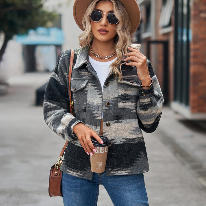Damen Overshirt aus hochwertigem Wollmix mit modischem Muster und praktischen Taschen Drune