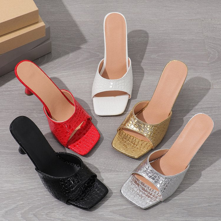 Damen elegante Peeptoe-Sandaletten mit modischem Krokodilleder-Design und schickem Absatz Drune