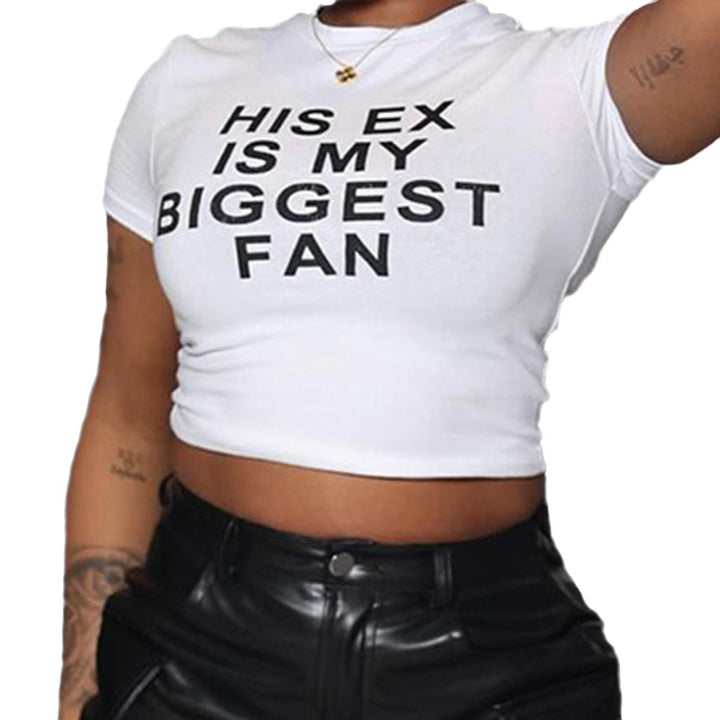 Damen Crop-Top mit witzigem Schriftzug und figurbetontem Schnitt Drune