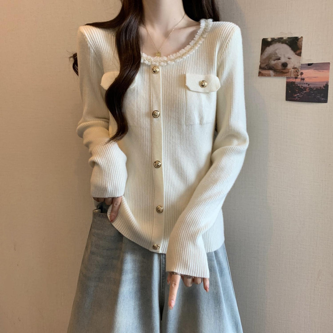Damen Strickjacke mit dekorativem Kragen Drune
