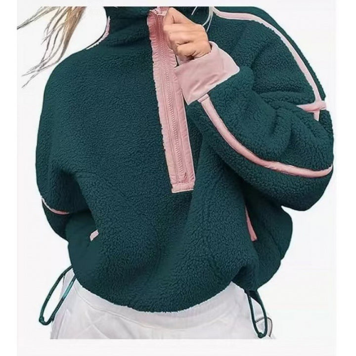 Damen Fleecpullover mit halbem Reißverschluss und kontrastierenden Ärmeln Drune