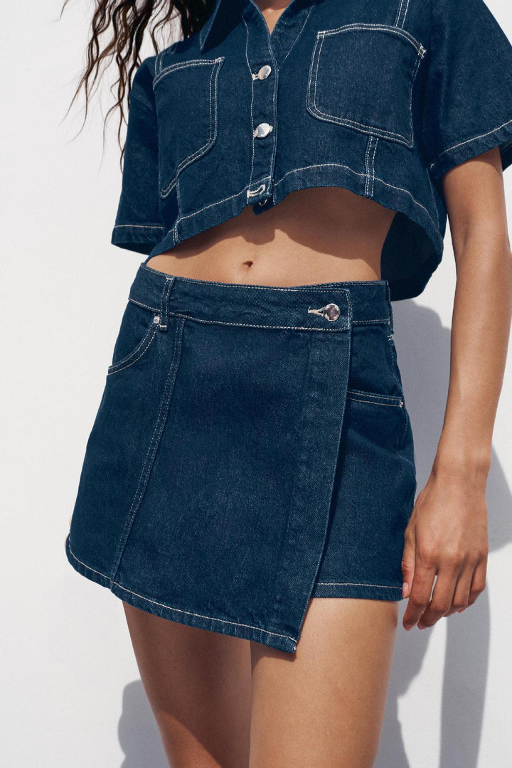 Damen Denim-Crop-Jacke mit praktischen Taschen und modernem Design Drune
