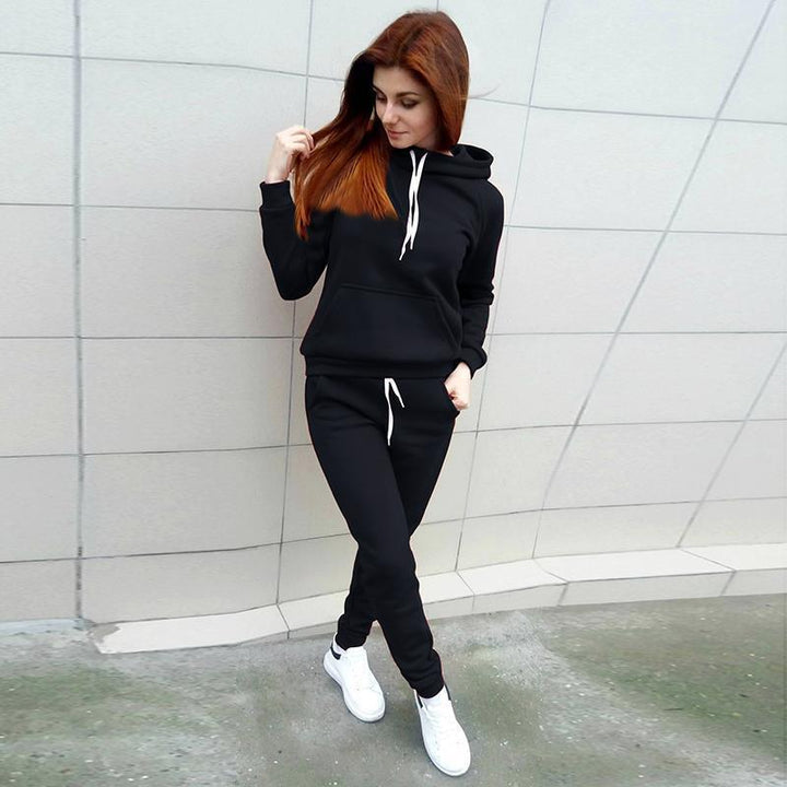 Damen Hausanzug-Set aus weichem Fleece mit Kapuzenpullover und Jogginghose Drune